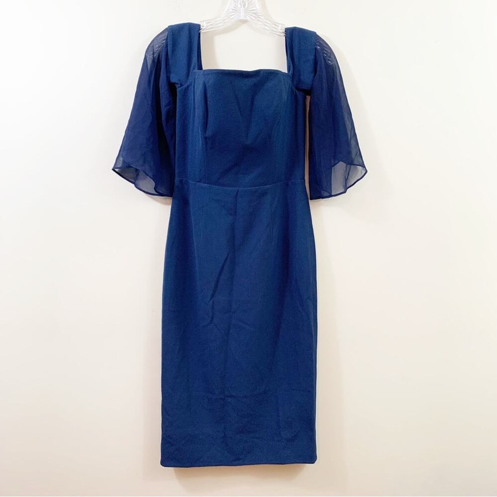 Dress The Population Butterfly Sleeve Off Shoulder Navy Sheath Midi Dress